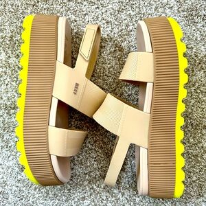 REEF Women’s Water Vista Platform Sandals in Tan/Neon Green